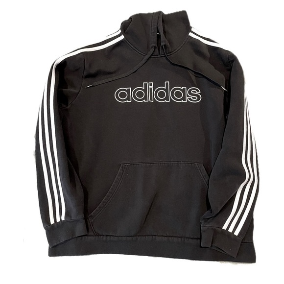 Adidas Black Hoodie with White Stripes size L - Picture 1 of 6